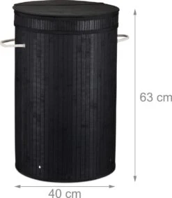 Relaxdays Wasmand Bamboe - Ronde Wasbox Met Deksel - 63 X 40 Cm - 65 Liter - Zwart -Schone Winkel 1048x1200