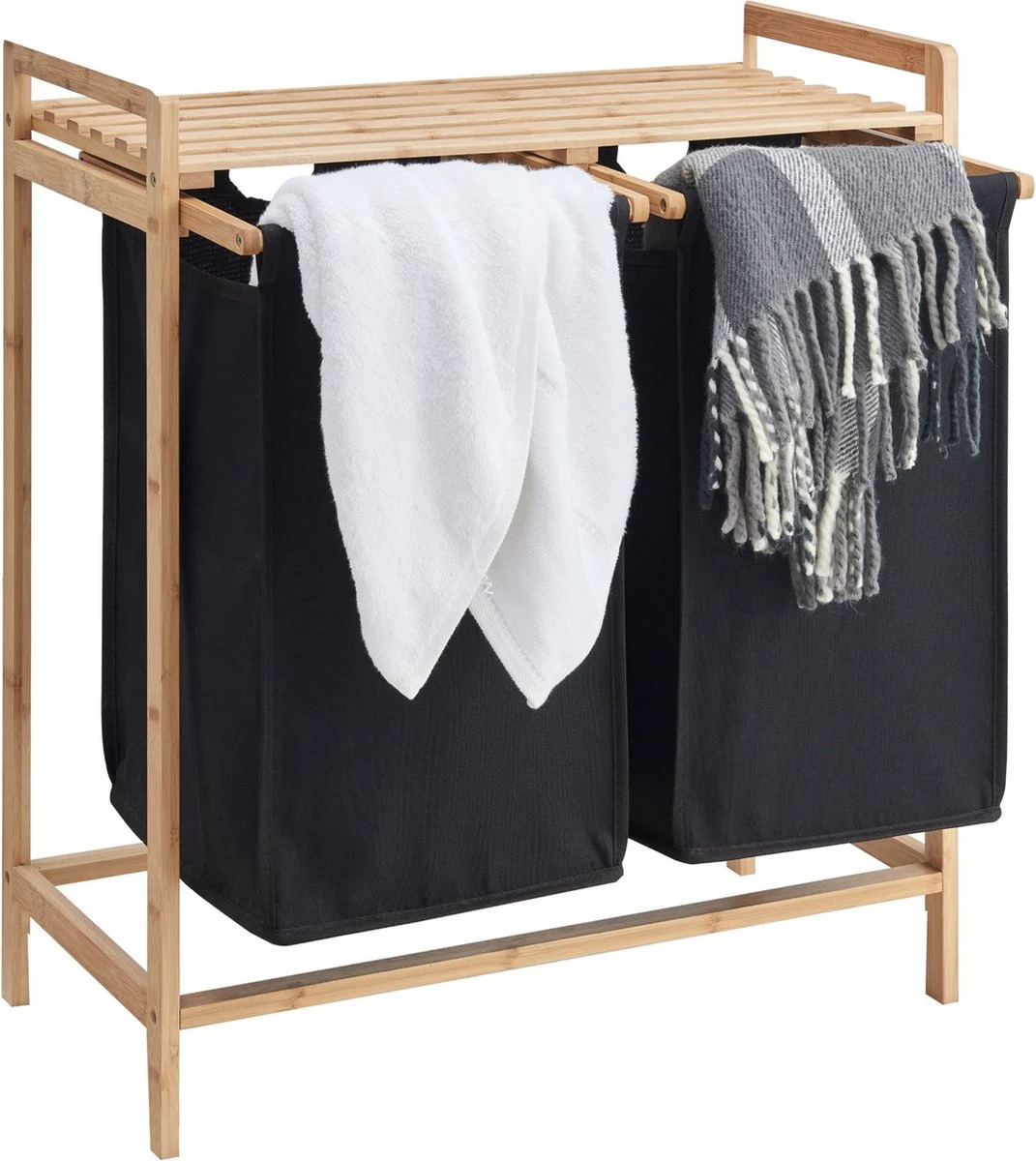 ACAZA Wasmand Met 2 Uitschuifbare Waszakken - Wassorteerder - 44 Liter - Bamboe - 73.5x64.5x33 Cm - Zwart 7 ACAZA Wasmand Met 2 Uitschuifbare Waszakken - Wassorteerder - 44 Liter - Bamboe - 73.5x64.5x33 Cm - Zwart - Afbeelding 5