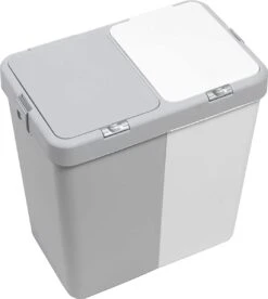 Motek® - Wasmand - 2 Vakken Met Deksel - Met Touch Deksel - Gemaakt Van 100% Gerecycled Kunststof - 80 L - Wasmand Met Deksel - Wassorteerder - Grijs - Wit -Schone Winkel 1072x1200 2