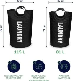 Wonair Wasmand – Waszak – Laundry Bag - Wassorteerder - Opvouwbaar – 81L – Zwart -Schone Winkel 1075x1200 2