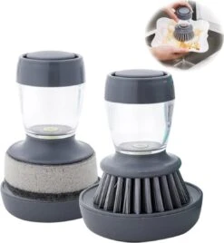 Afwasborstel Met Zeepdispenser – Met 3 Verschillende Opzet Stukken – Inclusief Houder – Grijs – Afwas Borstel Zeepreservoir – Zeep Handborstel – Doseerpomp – Afwasmiddel Dispenser – Navulbaar -Schone Winkel 1107x1200 3