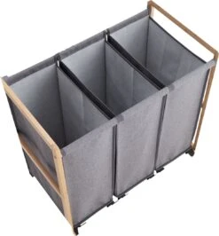 ACAZA Wasmand - Wassorteerder Met 3 Vakken - Stof / Bamboe - Grijs -Schone Winkel 1116x1200 1