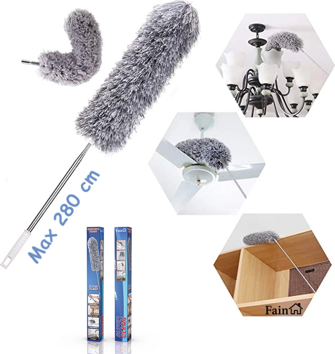Fain® Plumeau Met Telescoopsteel – Grijs – 80 Tot 280 Cm - Uitschuifbaar – Wasbaar - Flexibel 360° Draaibaar – Duster - Microvezel Ragebol 3 Fain® Plumeau Met Telescoopsteel – Grijs – 80 Tot 280 Cm - Uitschuifbaar – Wasbaar - Flexibel 360° Draaibaar – Duster - Microvezel Ragebol