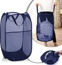 Allsa Wasmand - Opvouwbare Wasmand - 70 L - Extra Opbergvak - Stevig - Blauw