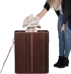 Springos Dubbele Wasmand | 2 Vakken Met Deksel | Opvouwbaar | 100 Liter | Met Uitneembare Waszak | Wasmand | Bruin -Schone Winkel 1142x1200 1