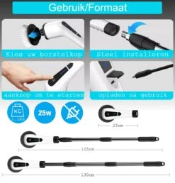 Merkloos Scrubclean Elektrische Schoonmaakborstel-7 In 1 Schrobber Met Steel-2 Standen Poetsmachine-max 130cm-badkamer/keuken/auto +gratis Houder -Schone Winkel 1150x1200 1