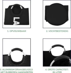Wonair Wasmand – Waszak – Laundry Bag - Wassorteerder - Opvouwbaar – 81L – Zwart -Schone Winkel 1164x1200 7