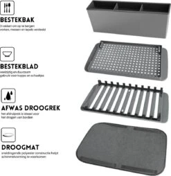Afdruiprek Met Lekbak - Inclusief Afdruipmat - Opvouwbaar - Afwasrek Met Uitneembare Bestekhouder - Voor Bestek, Borden, Pannen En Schalen -Schone Winkel 1167x1200 1