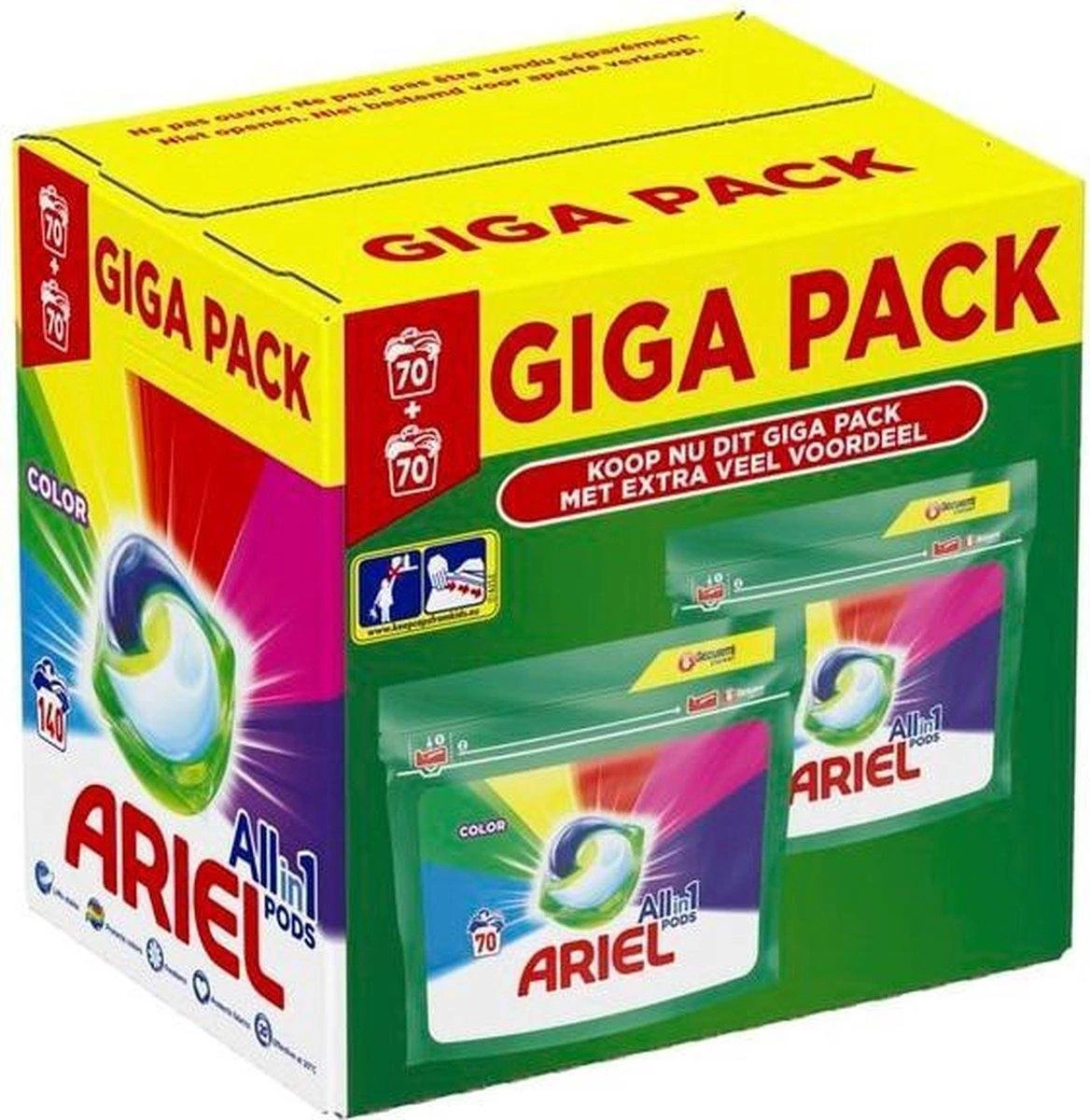 Ariel All-in-1 Pods Kleur & Stijl Wasmiddel Capsules - 140 Stuks (2 X 70) 3 Ariel All-in-1 Pods Kleur & Stijl Wasmiddel Capsules - 140 Stuks (2 X 70)