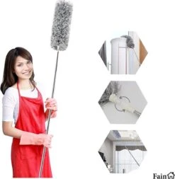 Fain® Plumeau Met Telescoopsteel – Grijs – 80 Tot 240 Cm - Uitschuifbaar – Wasbaar - Flexibel 360° Draaibaar – Duster - Microvezel Ragebol -Schone Winkel 1171x1200 3