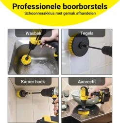 Merkloos 4-delige Borstelset Voor Boormachine - Inclusief Verlengstuk - Opzetborstels - Schrobborstel - Schuurborstel - Schoonmaakborstel - Tapijtreiniger - Brush - Geel - Gratis Verzending -Schone Winkel 1172x1200 5