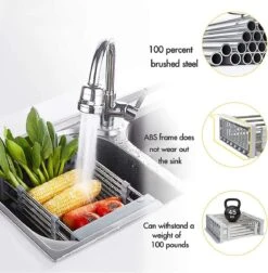 IBright Verstelbare Keukenrek - Gootsteen Mand - Afdruiprek – Vergiet – Verstelbaar In Lengte - Uitschuifbaar - RVS Grijs -Schone Winkel 1174x1200 1