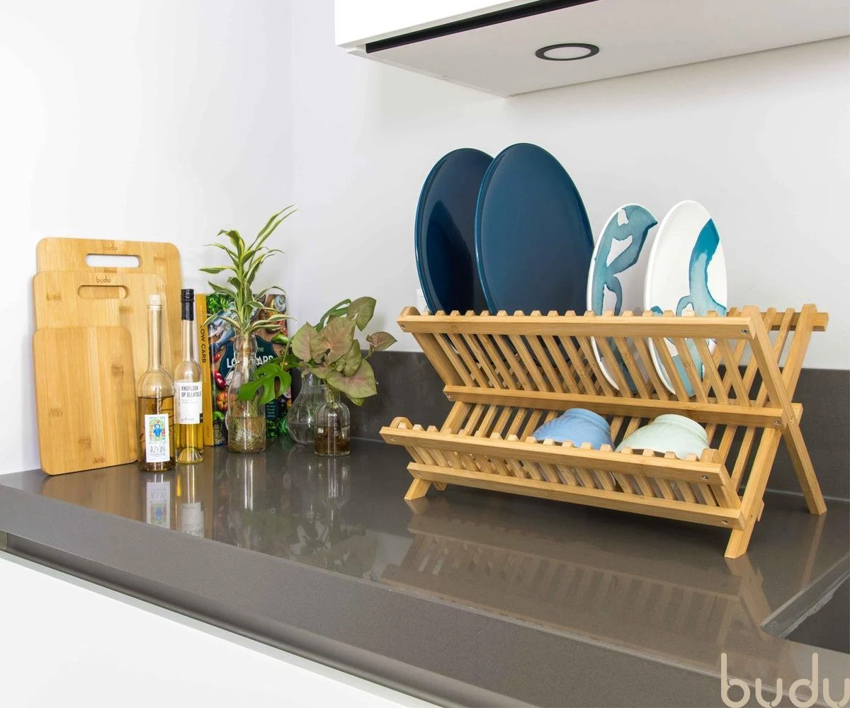 Budu Afdruiprek - Afdruiprekje Van Bamboe Hout - Afdruiprek Voor Afwas - Vaatwasrek - Keukenrek - Inklapbaar - Opvouwbaar - 4 Budu Afdruiprek - Afdruiprekje Van Bamboe Hout - Afdruiprek Voor Afwas - Vaatwasrek - Keukenrek - Inklapbaar - Opvouwbaar - - Afbeelding 2