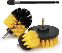 Merkloos 4-delige Borstelset Voor Boormachine - Inclusief Verlengstuk - Opzetborstels - Schrobborstel - Schuurborstel - Schoonmaakborstel - Tapijtreiniger - Brush - Geel - Gratis Verzending -Schone Winkel 1200x1016