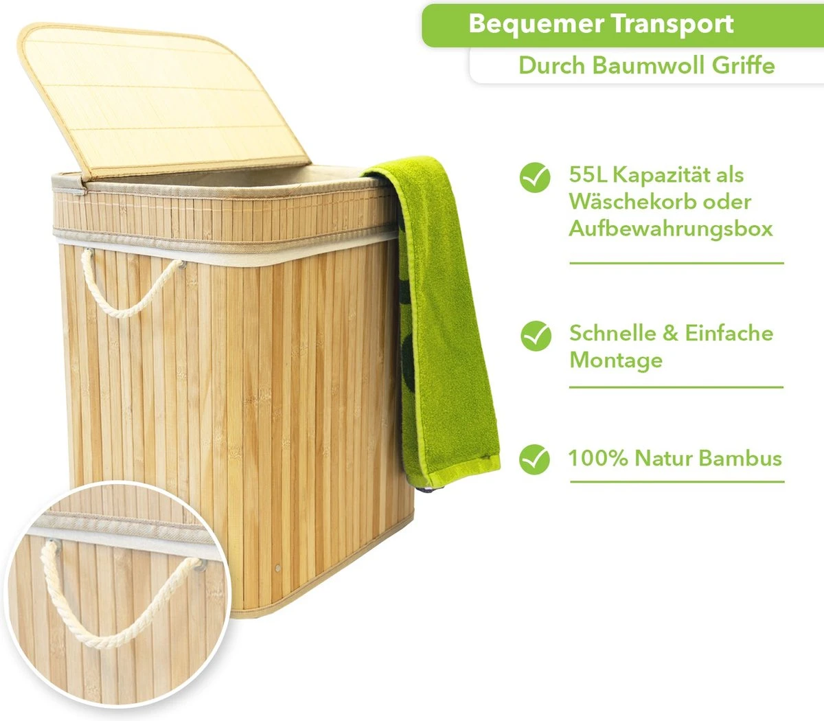 Casa Pura Bamboe Wasmand - Wassorteerder - Wasbox - Met Handvatten - 40 X 30 X 45 Cm 4 Casa Pura Bamboe Wasmand - Wassorteerder - Wasbox - Met Handvatten - 40 X 30 X 45 Cm - Afbeelding 2