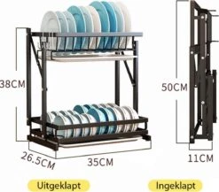 Doogo® Afdruiprek Met Lekbak 2 Laags – Inklapbaar - Muur Hangen Mogelijke - Afwasrek – Met 2 Lekbakken – Extra Accessories Voor Servies En Snijplanken - RVS -Schone Winkel 1200x1056 1