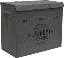 Wasmand 3 Vakken Met Deksel - 84L Wasverzamelaar Wassorteerder Opvouwbaar Groot