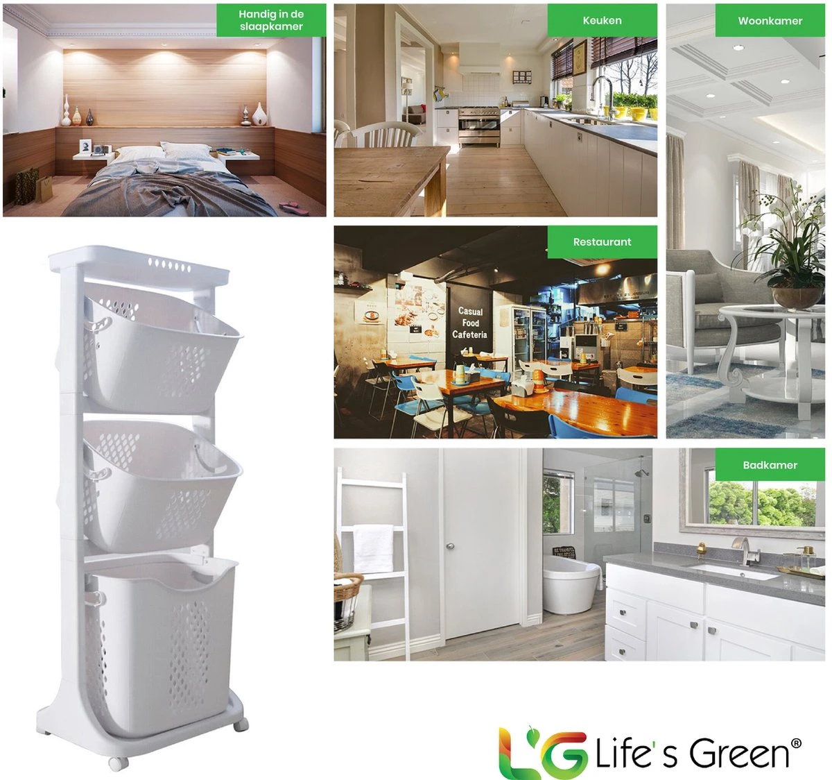 Life’s Green® - Wasmand - Wasmand 3 Vakken - Wassorteerder - Ophangbaar 6 Life’s Green® - Wasmand - Wasmand 3 Vakken - Wassorteerder - Ophangbaar - Afbeelding 4