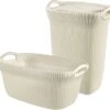 Curver Knit Wasmand Met Deksel 57L + Wasmand 40L - Gebroken Wit