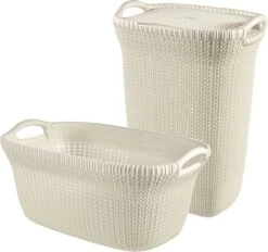 Curver Knit Wasmand Met Deksel 57L + Wasmand 40L - Gebroken Wit
