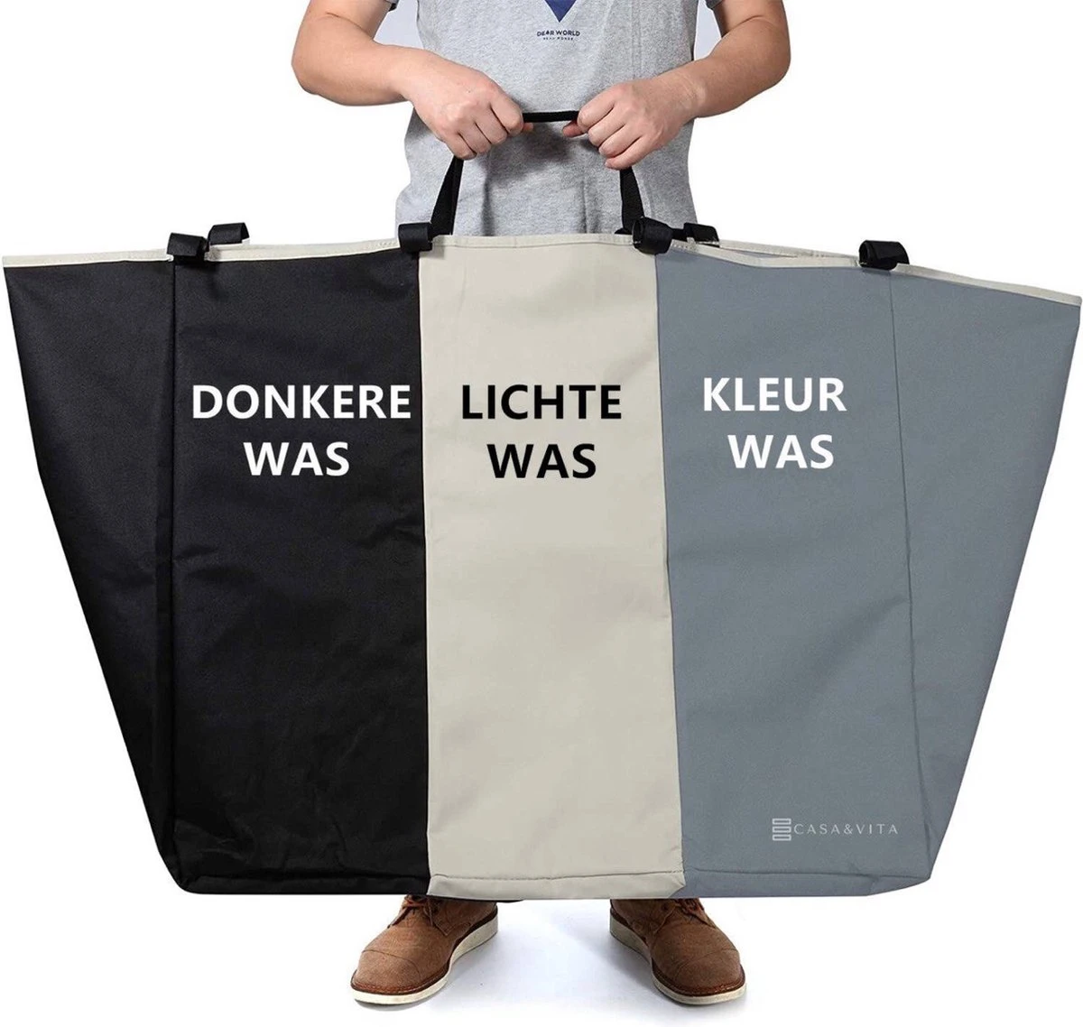 Casa & Vita Wasmand 3 Vakken - Wassorteerder - Wasbox - Laundry Basket - Organizer Kleding - Driedubbele Wasmand - 90L 5 Casa & Vita Wasmand 3 Vakken - Wassorteerder - Wasbox - Laundry Basket - Organizer Kleding - Driedubbele Wasmand - 90L - Afbeelding 3