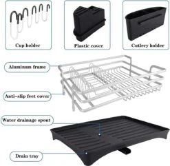 Doogo® Afdruiprek Met Bestekkorf En Lekbak Voor Keukenborden En Bestek Afdruiprek Met Draaibare Uitloop -Schone Winkel 1200x1169 11