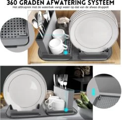 Afdruiprek Met Lekbak - Inclusief Afdruipmat - Opvouwbaar - Afwasrek Met Uitneembare Bestekhouder - Voor Bestek, Borden, Pannen En Schalen -Schone Winkel 1200x1176 3