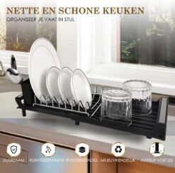 MIRI Afdruiprek – Afwasrek – Uitschuifbaar – Met Lekbak In Gootsteen – Afwas – Roestvrij Staal – Zwart 16 MIRI Afdruiprek – Afwasrek – Uitschuifbaar – Met Lekbak In Gootsteen – Afwas – Roestvrij Staal – Zwart -Schone Winkel 1200x1183 4
