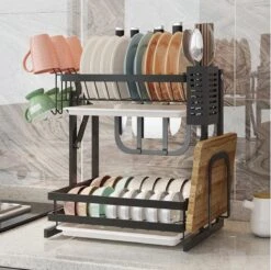 Doogo® Afdruiprek Met Lekbak 2 Laags – Inklapbaar - Muur Hangen Mogelijke - Afwasrek – Met 2 Lekbakken – Extra Accessories Voor Servies En Snijplanken - RVS -Schone Winkel 1200x1195 6