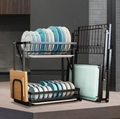 Doogo® Afdruiprek Met Lekbak 2 Laags – Inklapbaar - Muur Hangen Mogelijke - Afwasrek – Met 2 Lekbakken – Extra Accessories Voor Servies En Snijplanken - RVS -Schone Winkel 1200x1197 19