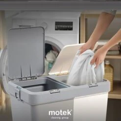 Motek® - Wasmand - 2 Vakken Met Deksel - Met Touch Deksel - Gemaakt Van 100% Gerecycled Kunststof - 80 L - Wasmand Met Deksel - Wassorteerder - Grijs - Wit -Schone Winkel 1200x1198 64