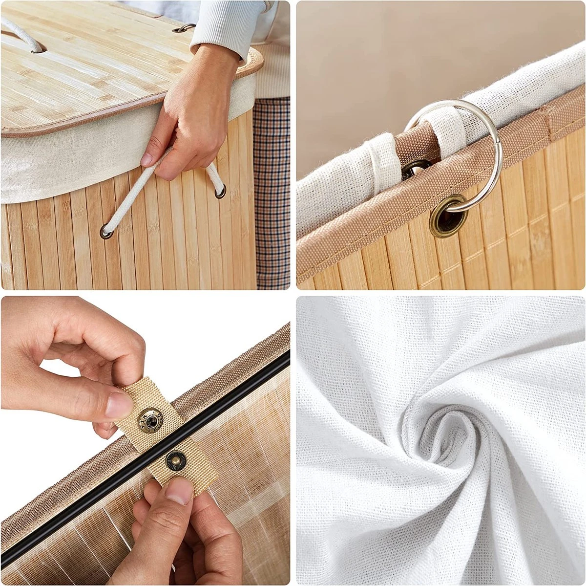 Merkloos Bamboe Wasmand Met Deksel, Katoenen Zak En Handvaten - 72L - Natuurlijk Bruin 7 Merkloos Bamboe Wasmand Met Deksel, Katoenen Zak En Handvaten - 72L - Natuurlijk Bruin - Afbeelding 5