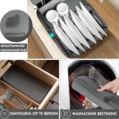 Afdruiprek Met Lekbak - Inclusief Afdruipmat - Opvouwbaar - Afwasrek Met Uitneembare Bestekhouder - Voor Bestek, Borden, Pannen En Schalen -Schone Winkel 1200x1200 1000