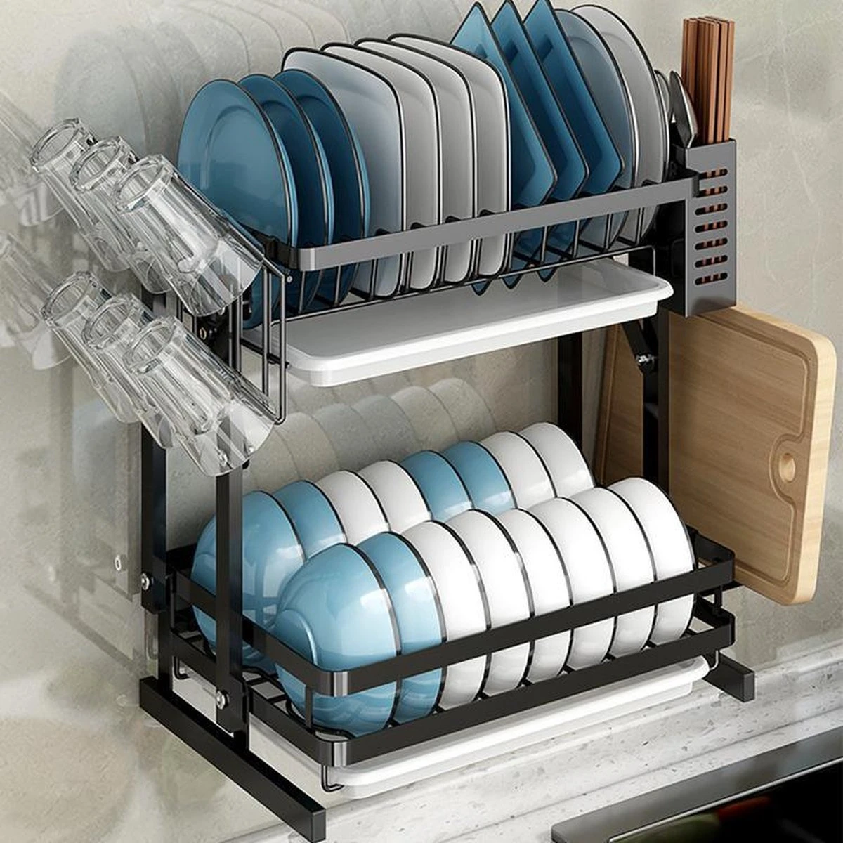 TammaT - Afdruiprek Met Lekbak 2 Laags – Inklapbaar - Afwasrek – Met 2 Lekbakken – Extra Accessories Voor Servies En Snijplanken - RVS - 38x35x26,5cm 9 TammaT - Afdruiprek Met Lekbak 2 Laags – Inklapbaar - Afwasrek – Met 2 Lekbakken – Extra Accessories Voor Servies En Snijplanken - RVS - 38x35x26,5cm - Afbeelding 7