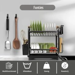 Afdruiprek - Zwart/ Met Flexibele Water Afvoer/ Borden, Pannen Bestek/ RVS/ Lichtgewicht/ Lekbak/ Luxe Uitvoering -Schone Winkel 1200x1200 1248