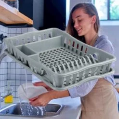 Merkloos Decopatent® Afdruiprek Voor Afwas - Afdruiprekje Met Lekbak - Kunststof Afdruipmat - Afwassen Borden & Bestek - 32.5x49x9 - Grijs -Schone Winkel 1200x1200 1283