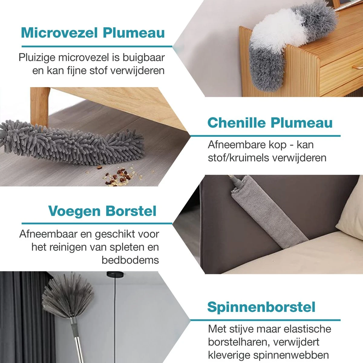 NovaBeau Plumeau Met Telescoopsteel – Microvezel Ragebol Uitschuifbaar - 9-delig Duster Set Met Voegenborstel – RVS Stoffer – Grijs Chenille Borstel – Wasbaar En Draaibaar 5 NovaBeau Plumeau Met Telescoopsteel – Microvezel Ragebol Uitschuifbaar - 9-delig Duster Set Met Voegenborstel – RVS Stoffer – Grijs Chenille Borstel – Wasbaar En Draaibaar - Afbeelding 3