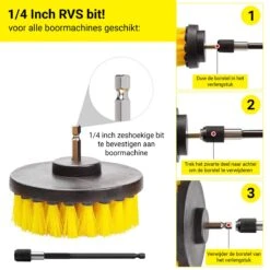 Merkloos 4-delige Borstelset Voor Boormachine - Inclusief Verlengstuk - Opzetborstels - Schrobborstel - Schuurborstel - Schoonmaakborstel - Tapijtreiniger - Brush - Geel - Gratis Verzending -Schone Winkel 1200x1200 1458