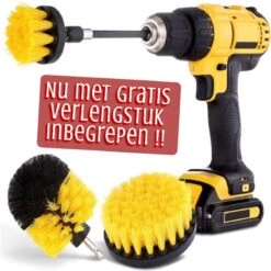Merkloos 4-delige Borstelset Voor Boormachine - Inclusief Verlengstuk - Opzetborstels - Schrobborstel - Schuurborstel - Schoonmaakborstel - Tapijtreiniger - Brush - Geel - Gratis Verzending -Schone Winkel 1200x1200 1459