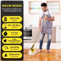 Trendosa Elektrische Schoonmaakborstel - Elektrische Schrobborstel - Poetsmachine - Handborstel - Scrubber- De Badkamer/Keuken/Auto- 10 Opzetstukken Geel -Schone Winkel 1200x1200 1486