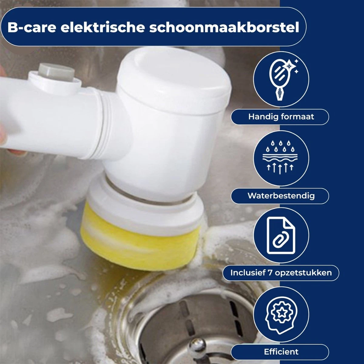 B-care Magic Brush - Elektrische Multifunctionele Schoonmaakborstel - 7 Opzetstukken - Wasborstel - Poetsmachine - Schrobborstel - Handborstel - Werkborstel - Schrobber - Boorborstel - Reinigingsborstel 5 B-care Magic Brush - Elektrische Multifunctionele Schoonmaakborstel - 7 Opzetstukken - Wasborstel - Poetsmachine - Schrobborstel - Handborstel - Werkborstel - Schrobber - Boorborstel - Reinigingsborstel - Afbeelding 3