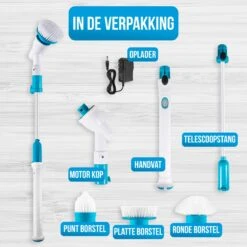 Strex Elektrische Schoonmaakborstel - Draadloze Schrobborstel - Schrobber - 3 Opzetstukken - Telescoopsteel - Poetsmachine Met Krachtige Accu -Schone Winkel 1200x1200 1546