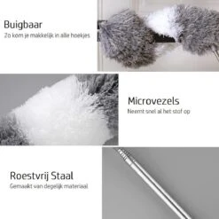 Vannons - Plumeau - Ragebol - Plumeau Uitschuifbaar Tot 245 Cm - Met Telescoopsteel - Wasbaar Microvezel - Grijs Wit -Schone Winkel 1200x1200 1594