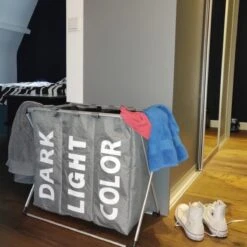 Wasmand Met 3 Vakken - 90 Liter - Opvouwbaar En Afneembaar Frame - Wassorteerder In Verschillende Kleuren - Badkamer Wasgoed Organizer Met Sluitbare Zak - Zwart -Schone Winkel 1200x1200 1730