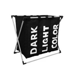 Wasmand Met 3 Vakken - 90 Liter - Opvouwbaar En Afneembaar Frame - Wassorteerder In Verschillende Kleuren - Badkamer Wasgoed Organizer Met Sluitbare Zak - Zwart -Schone Winkel 1200x1200 1737