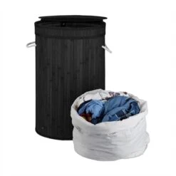 Relaxdays Wasmand Bamboe - Ronde Wasbox Met Deksel - 63 X 40 Cm - 65 Liter - Zwart -Schone Winkel 1200x1200 1766
