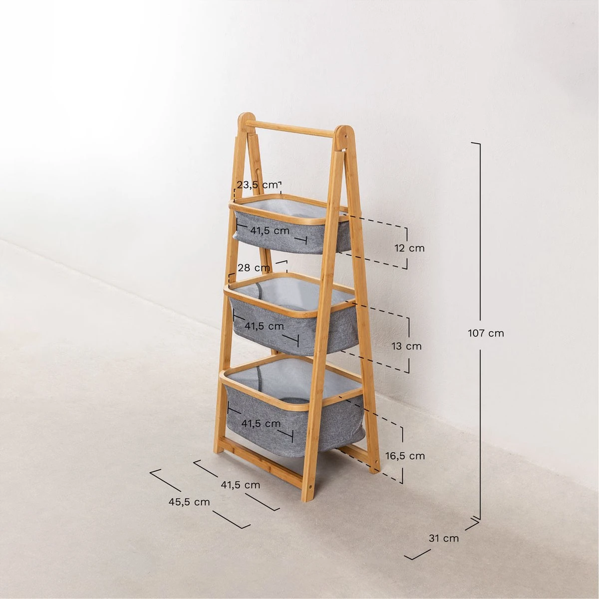 MIRA Home - BOSTIC - Almeria - Bamboe Rek Met 2 Manden - Duurzaam En Veilig Opbergen - Duurzaam - Afmetingen 45x97cm 4 MIRA Home - BOSTIC - Almeria - Bamboe Rek Met 2 Manden - Duurzaam En Veilig Opbergen - Duurzaam - Afmetingen 45x97cm - Afbeelding 2