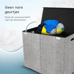 Zonovi Wasmand – 3 Vakken Met Deksel – Opvouwbaar – Wassorteerder – Dubbele Wasmand – Laundry Basket – Wasbox – Organizer Kleding - Stof – Grijs – 110 Liter -Schone Winkel 1200x1200 1795