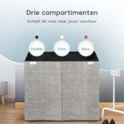 Zonovi Wasmand – 3 Vakken Met Deksel – Opvouwbaar – Wassorteerder – Dubbele Wasmand – Laundry Basket – Wasbox – Organizer Kleding - Stof – Grijs – 110 Liter -Schone Winkel 1200x1200 1796