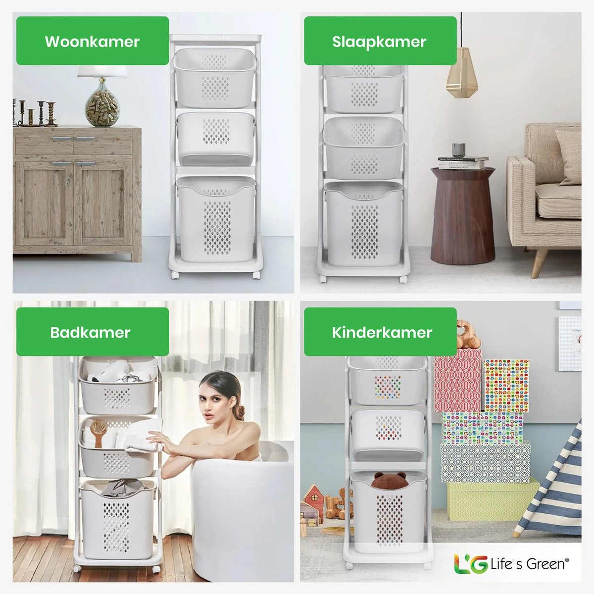 Life’s Green® - Wasmand - Wasmand 3 Vakken - Wassorteerder - Ophangbaar 9 Life’s Green® - Wasmand - Wasmand 3 Vakken - Wassorteerder - Ophangbaar - Afbeelding 7